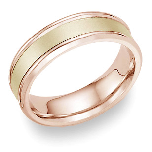 14K Two-Tone Gold Wedding Band with Brushed Center