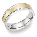 14K Two-Tone Gold Plain, Brushed Wedding Band Ring