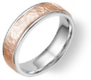 14K White and Rose Gold Hammered Wedding Band Ring