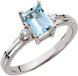 Octagon Faceted Aquamarine and Diamond Ring in 14K White Gold