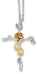 12K Rose Gold & Silver Rose of Sharon Cross Necklace