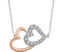 14K Rose and White Gold 1/5 Carat Diamond Double Heart Necklace