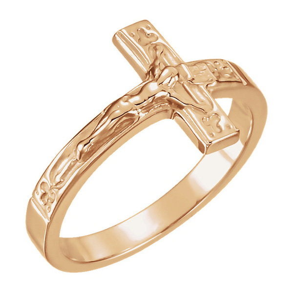 14K Rose Gold Crucifix Ring for Women