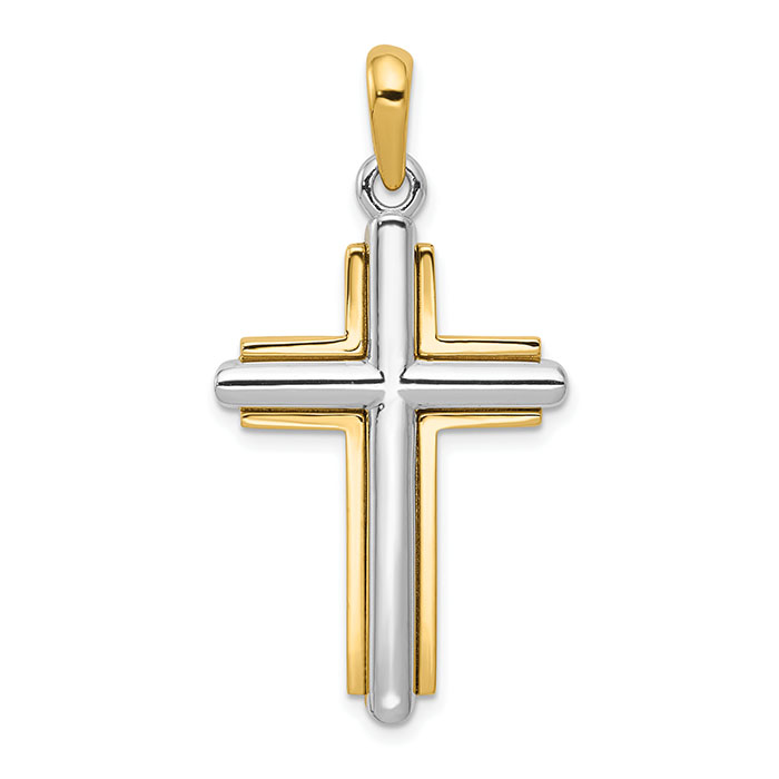 14K Two-Tone Gold White in Yellow Cross Pendant for Men