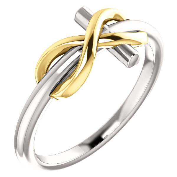 14K Two-Tone Gold Infinity Cross Ring for Women