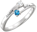 2-Stone Family Gemstone Engravable Ring with Names, 14K White Gold