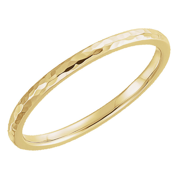 2mm Hammered Wedding Band Ring in 14K Yellow Gold