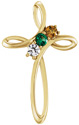 3-Stone Personalized Gemstone Cross Swirl Pendant, 14K Gold