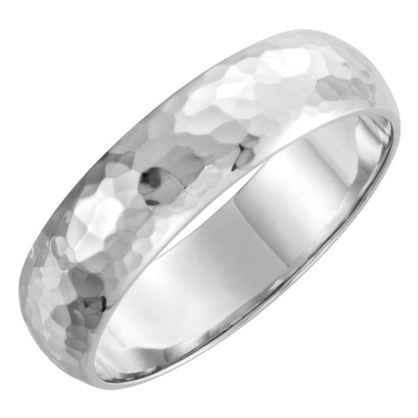 Platinum 6mm Domed Hammered Wedding Band Ring