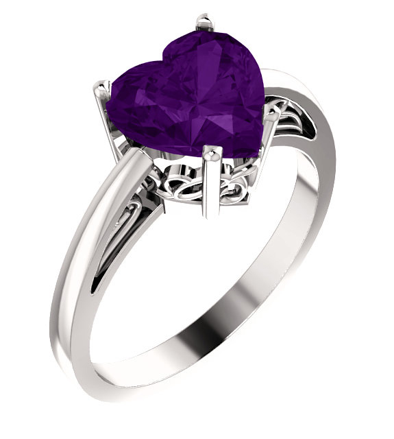 8x8mm Amethyst Heart-Cut Silver Solitaire Ring