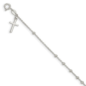 Beaded Dangle Cross Charm Bracelet, Sterling Silver