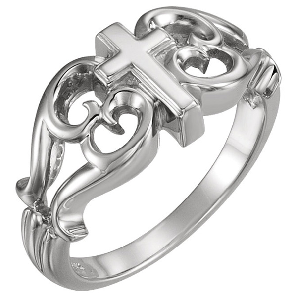 Byzantine-Style 14K White Gold Cross Ring for Women