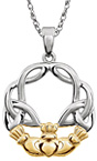 Celtic Claddagh Circle Necklace in 14K Two-Tone Gold