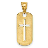 Christian Cross Dog Tag Pendant, 14K Yellow Gold