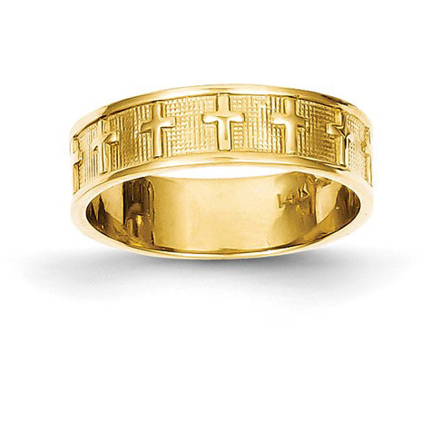 Christian Crosses Wedding Band Ring, 14K Gold