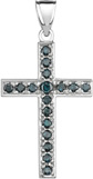 Blue Diamond Cross Pendant, 0.90 Carats, 14K White Gold