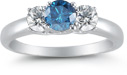 1 Carat Three Stone Blue and White Diamond Ring