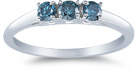 Three Stone Blue Diamond Ring, 14K White Gold
