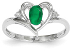 Emerald and Diamond Heart Ring in 14K White Gold