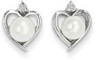 Freshwater Cultured Pearl and Diamond Heart Earrings, 14K White Gold