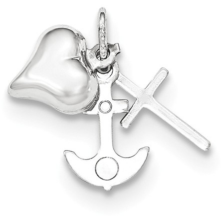 Heart, Anchor and Cross Charm in 14k White Gold