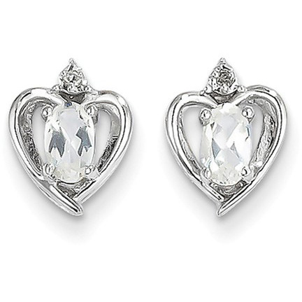 Heart Design Oval White Topaz and Diamond Earrings