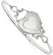 Heart Locket Bangle Bracelet in Sterling Silver