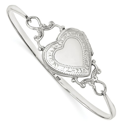 Heart Locket Bangle Bracelet in Sterling Silver