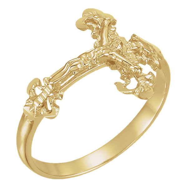 Ladies Nugget Crucifix Ring, 14K Gold
