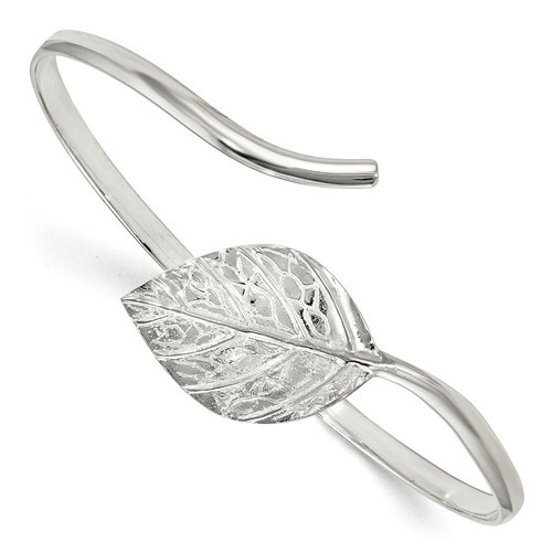 Leaf Design Adjustable Bangle Bracelet in Sterling Silver