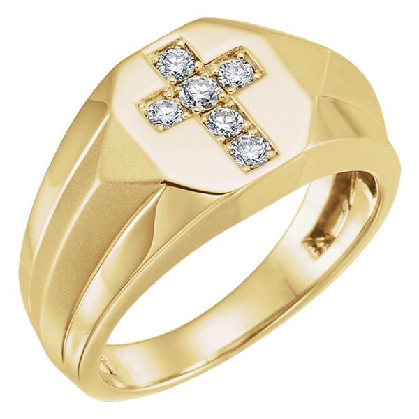 1/3 Carat Men's Diamond Cross Ring in 14K Gold