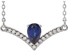 Pear-Shaped Blue Sapphire and Diamond V Bar Necklace, 14K White Gold