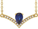Pear-Cut Sapphire and Diamond V Bar Necklace in 14K Gold