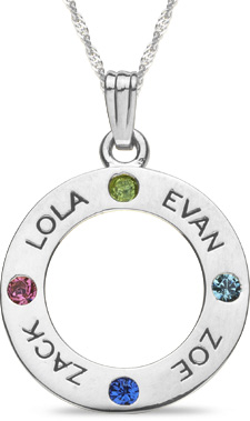 Personalized and Engraveable Gemstone Circle Pendant