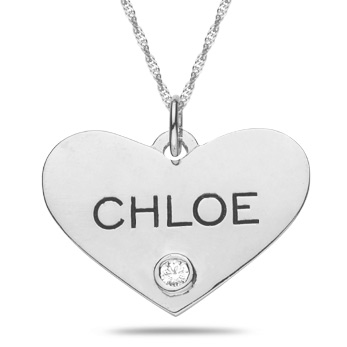 Personalized Engraveable Heart Pendant with Stone