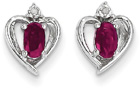 Ruby and Diamond Heart Earrings in 14K White Gold