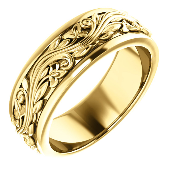 Women's Sculpted Paisley Design Wedding Band Ring in 14K Gold