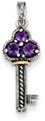 Amethyst Key Pendant, Sterling Silver and 14K