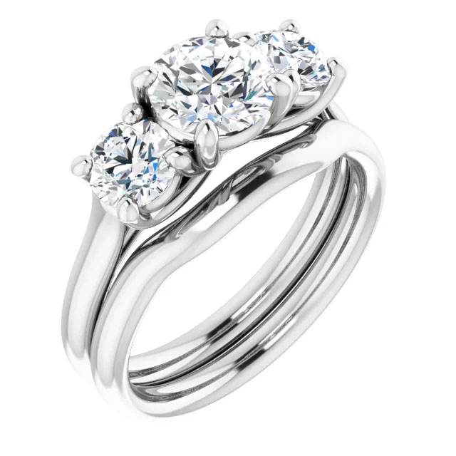 1.66 Carat Three-Stone Lab-Made Diamond Bridal Wedding Ring Set﻿