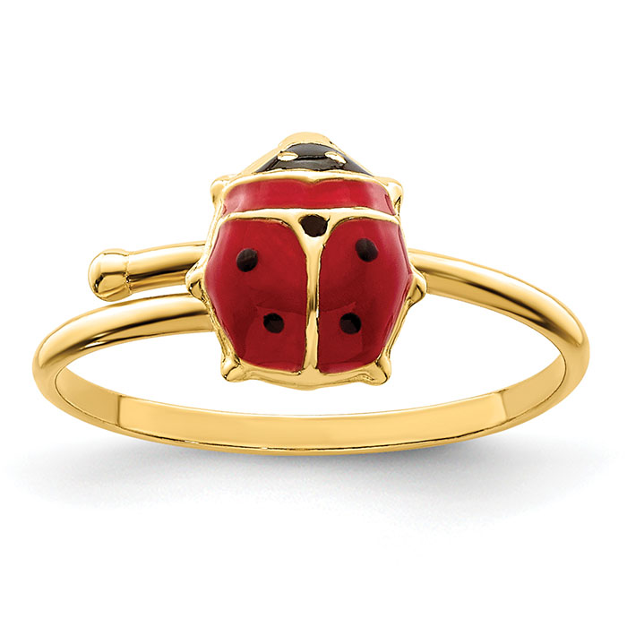 adjustable childrens ladybug ring 14k gold