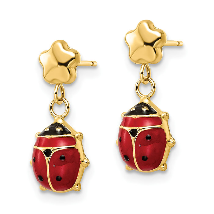 14K Yellow Gold Enamel Lady Bug Hoop Earrings, Stud Earrings and Bracelet  For Women | Solid 14K Gold | Made in Italy | Hand Made | Carefully Crafted  