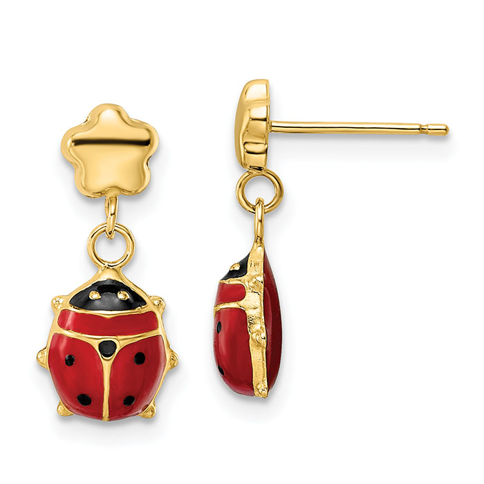 italian ladybug dangle earrings in enameled 14k gold