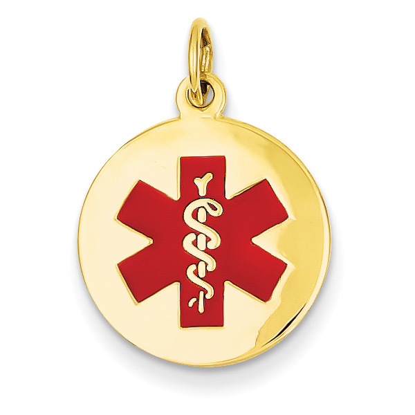 14K Gold Medical ID Alert Necklace with Red Enamel (5/8