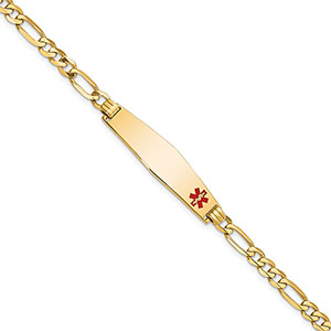 14K Solid Gold Medical ID Figaro Bracelet for Women, 7