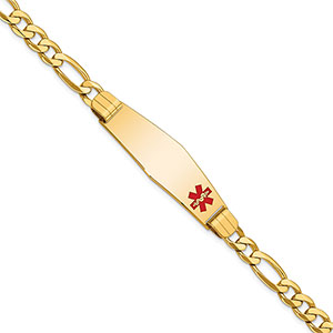 14K Solid Gold Figaro Medical Alert ID Bracelet, 8 Inches
