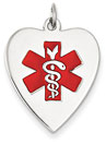 14K White Gold Heart Medical ID Necklace with Red Enamel