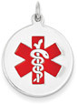 14K White Gold Medical ID Necklace with Red Enamel