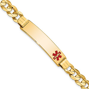men's medical ID curb bracelet 14k gold red caduceus emblem