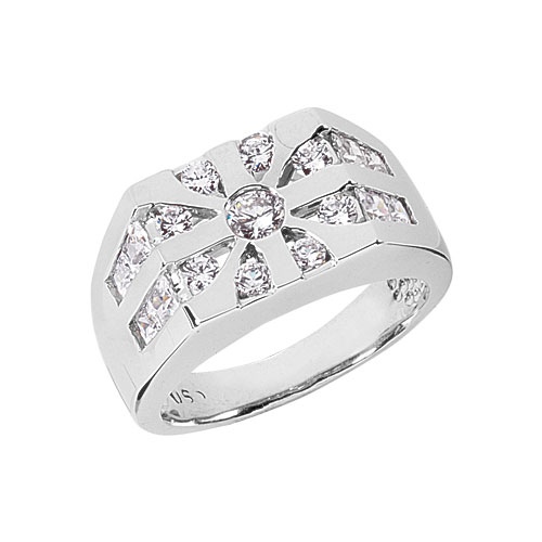 1.96 Carat Men's Round & Princess-Cut Diamond Ring in 14K White Gold