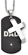Black Stainless Steel Dad Dog Tag and Cross Necklace
